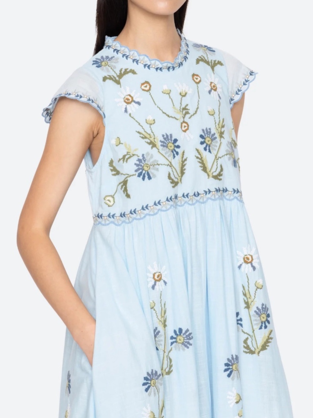 Audra Embroidery Midi Dress ~ Blue - Picture 6 of 7
